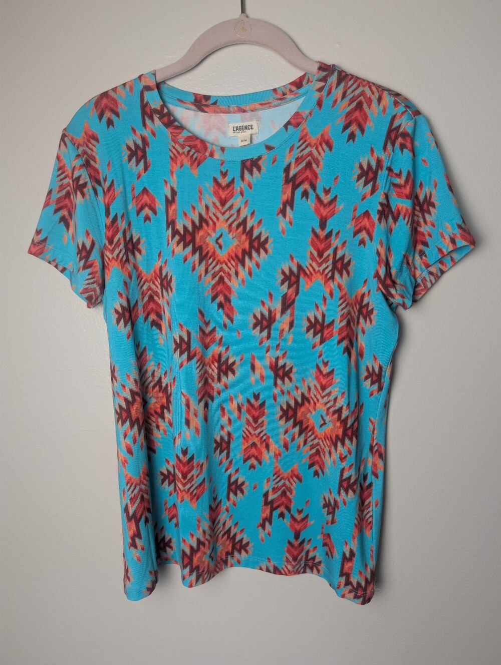 L'agance Ressi Ganado Print T-Shirt Size Medium New Stretch Aztec Woman's